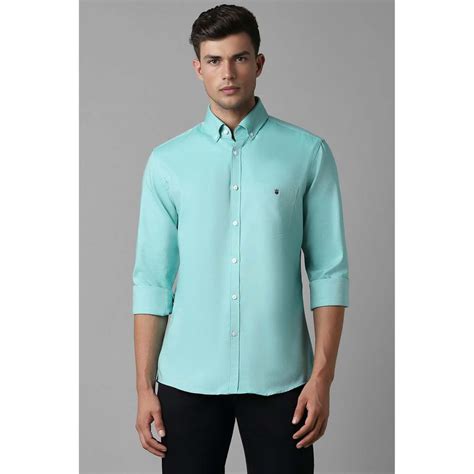 Buy Louis Philippe Men Turquoise Slim Fit Solid Full Sleeves Casual ...
