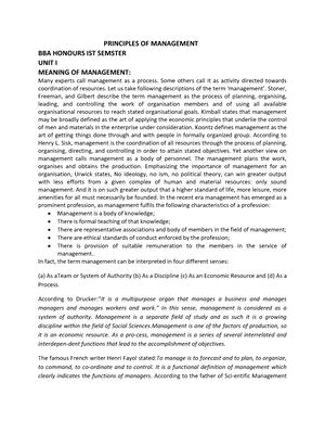 POM BBA istsem 2 - Principles of management part 1 - staffing are the ...