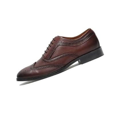 LOUIS STITCH Men's Brown European Leather Formal Shoes Handmade Brogue ...