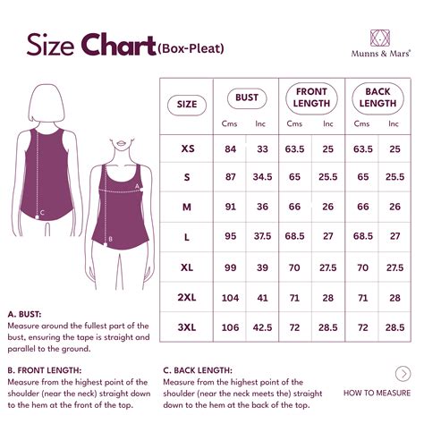 Box Pleat Tank Top Size Chart – Munns and Mars