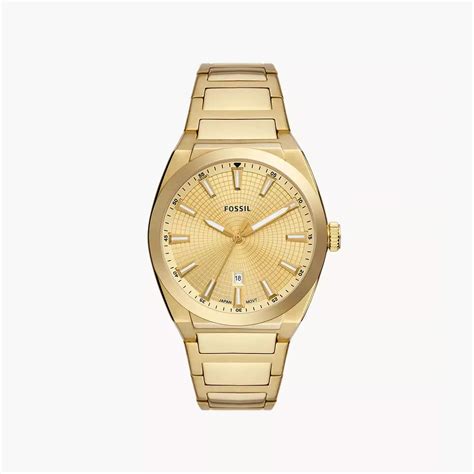 Fossil Everett Three-Hand Date Gold-Tone Stainless Steel Watch – The ...