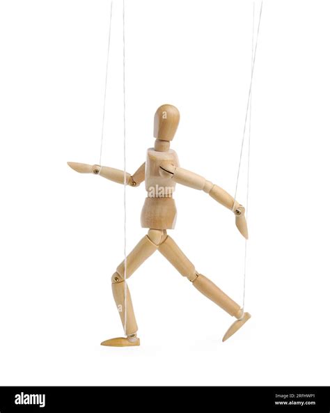One wooden puppet with strings on white background Stock Photo - Alamy