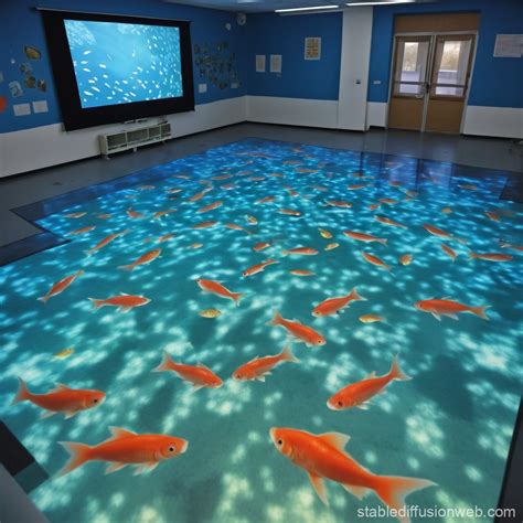 Interactive Floor Projection with Swimming Fish | Stable Diffusion Online