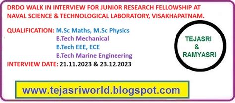 DRDO WALK IN INTERVIEW FOR JUNIOR RESEARCH FELLOWSHIP AT NAVAL SCIENCE ...