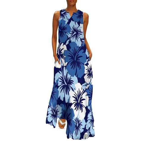 Epic Hibiscus Hawaiian Floral Aloha Shirt Print - Blue Long Dress ...