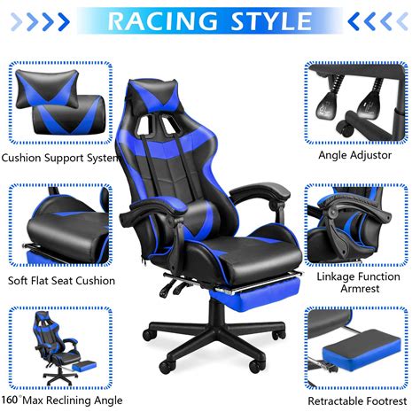Soontrans Gaming Chair Blue with Footrest, Computer Gamer Chair ...