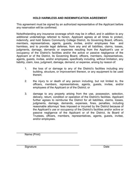 Free Printable Indemnification Agreement Templates [PDF, Word] Hold ...