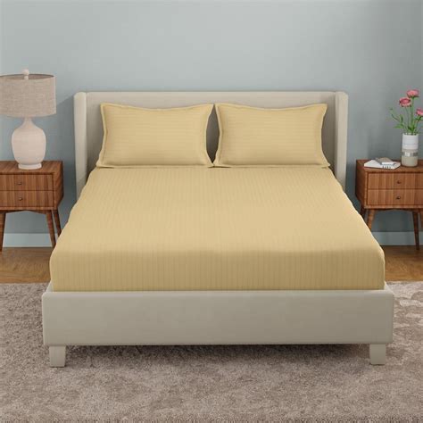 Buy STELLAR HOME Prism Cotton 210TC Stripe 3Pcs Super King Bedsheet Set ...