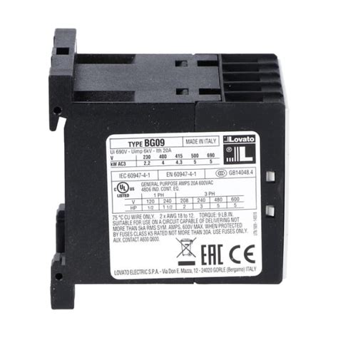 11BG0910D024 Lovato | Lovato Orange BG Contactor, 24 V dc Coil, 3-Pole ...