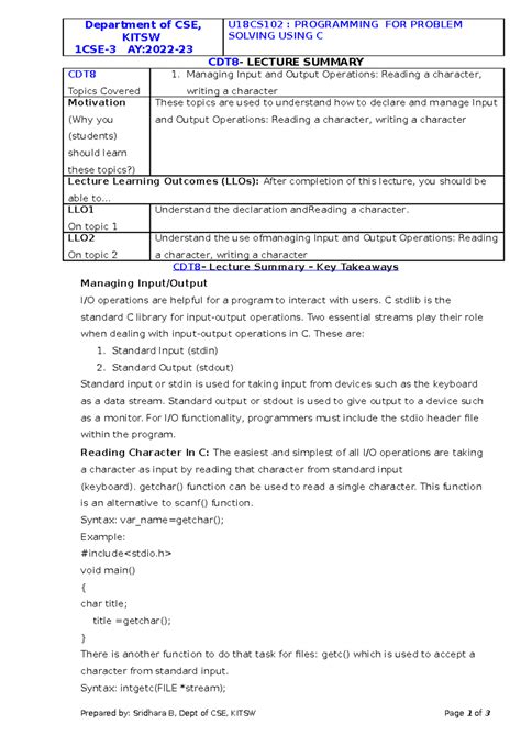 PPSC 8 Summary - Notes for ppsc - Department of CSE, KITSW 1CSE-3 AY ...