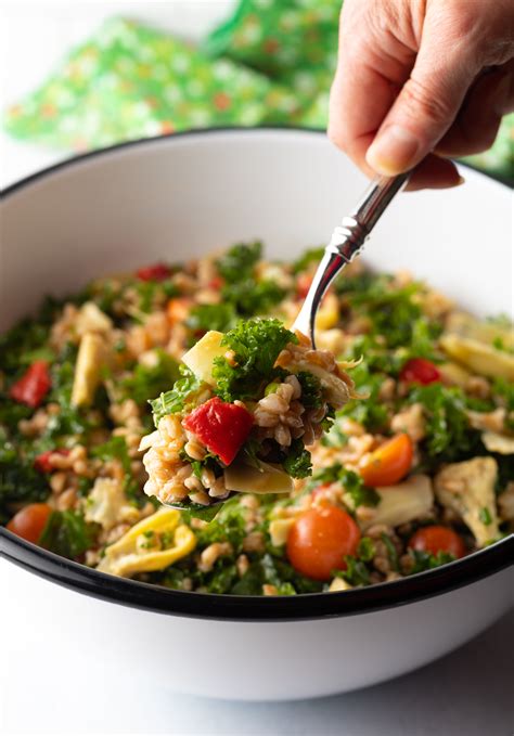 Farro Salad with Kale and Artichokes Recipe + VIDEO