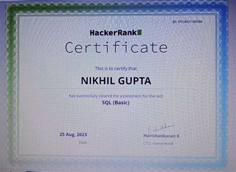 Image result for HackerRank Certificate Sample