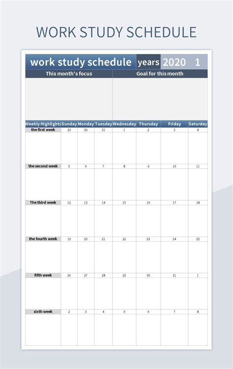 Work Study Schedule Excel Template And Google Sheets File For Free ...