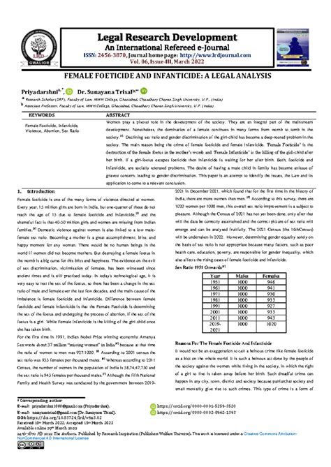 Legal Analysis of Female Foeticide and Infanticide in India - Studocu
