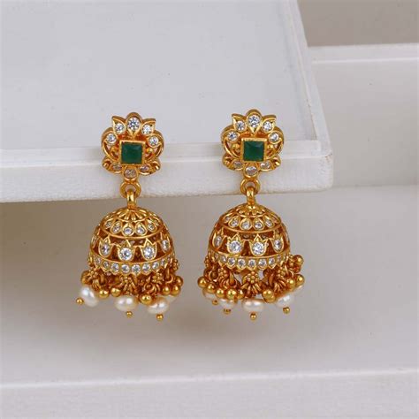 Gold Plated Silver Jhumkas Earrings | Gold Plated Silver Stone Jhumkas ...