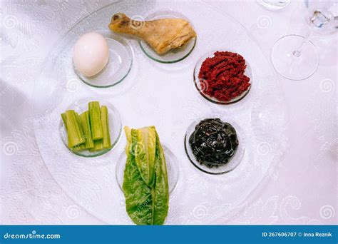 Traditional Passover Seder Plate with Symbolic Meal for Passover or ...