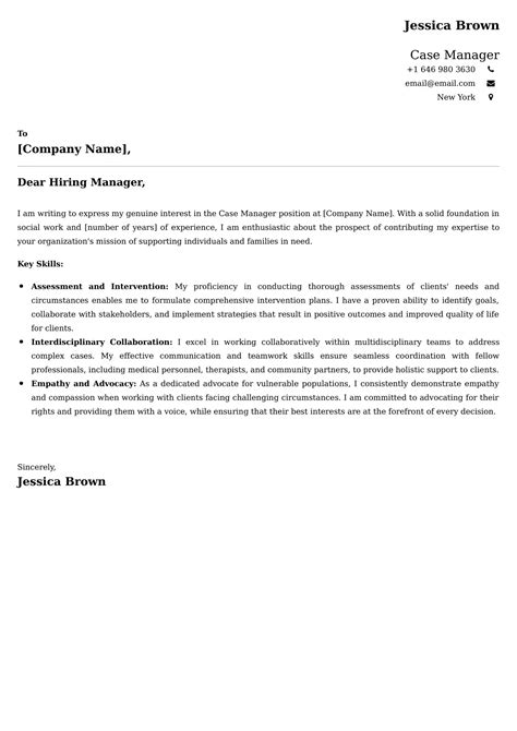 Case Manager Cover Letter Examples India