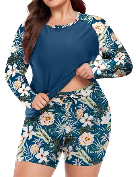 TIYOMI Plus Size Rash Guard Long Sleeve Swimsuits For Women 2 Piece ...