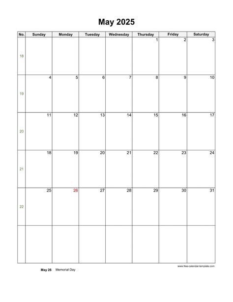 2025 May Calendar (Blank Vertical Template) | Free-calendar-template.com