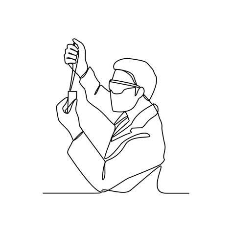 One continuous line drawing of scientist do research in the laboratory ...