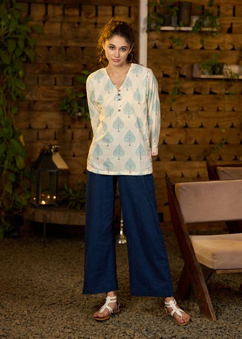 Off-white block printed top with side panels - Pant optional – Sujatra