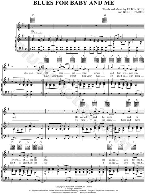 Elton John "Blues for Baby and Me" Sheet Music in G Major - Download ...