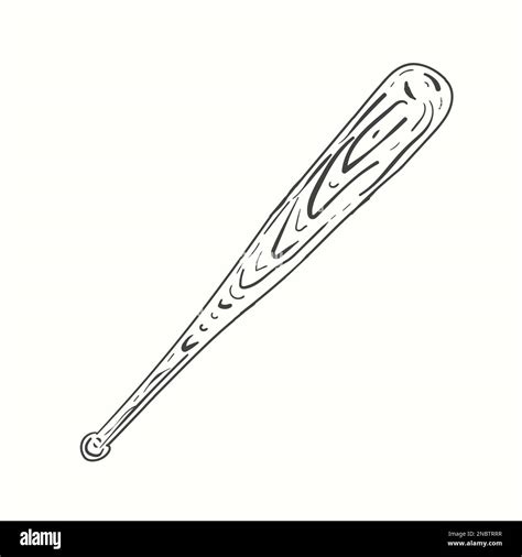 Hand drawn baseball bat of wood vector illustration in black Stock ...
