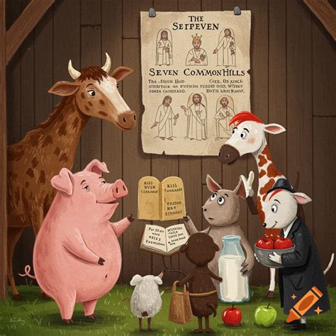 Pig teaching animals with The Seven Commandments on the barn wall on ...