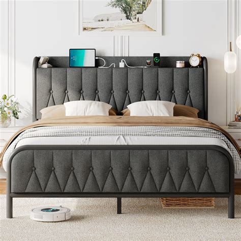 Amazon.com: Feonase Queen Bed Frame with Type-C & USB Port, Metal ...