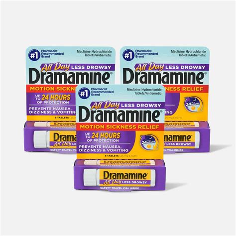 Dramamine Motion Sickness Relief Tablets, Less Drowsy Formula, 8 ct. (3-Pack)