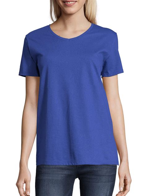 Hanes Women's Relaxed Fit Authentic Essentials Short Sleeve V-neck T ...