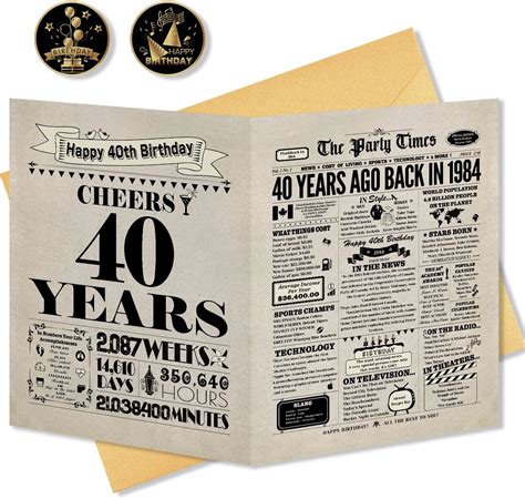 40th Birthday Card, 40th Birthday Gifts Women Men, 40th Birthday ...