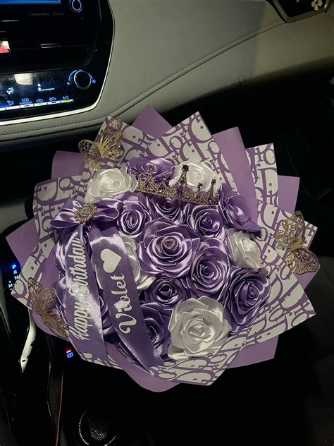 Purple Eternal Bouquet | Ribbon flowers bouquet, Purple flower bouquet ...