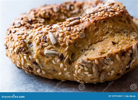 Healthy Organic Whole Grain Bagels with Chia Seeds and Sesame Stock ...