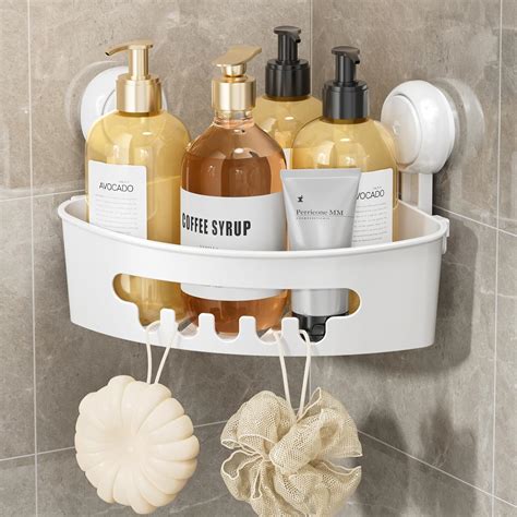LEVERLOC Corner Shower Caddy Suction Cup, Powerful Suction Bathroom ...