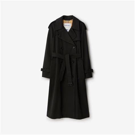 Long Castleford Trench Coat in Black - Women, Cotton Gabardine ...