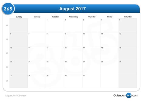 August 2017 Calendar