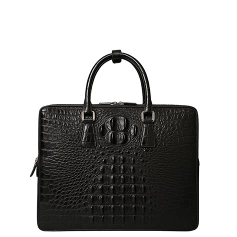 Croco Leather Men's Luxury Briefcase Black Casual Bag