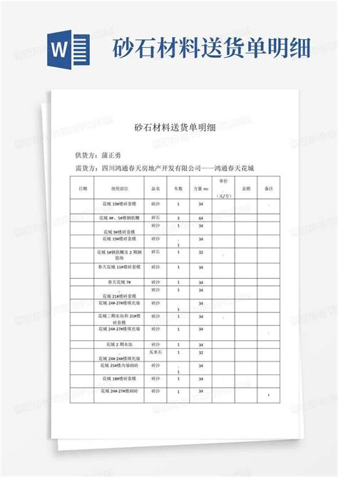 砂石材料送货单明细Word模板下载_编号qeznkpom_熊猫办公