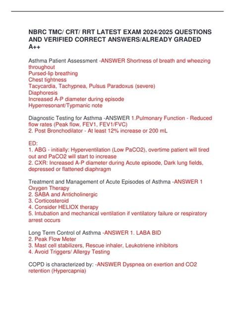 NBRC TMC / CRT /RRT FINAL EXAM 2024/2025 QUESTIONS AND VERIFIED CORRECT ...