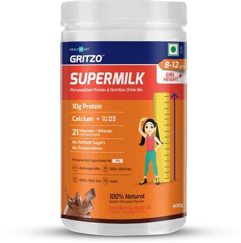 Gritzo SuperMilk Height+ (8-12y Girls),10g Protein, Double Chocolate ...