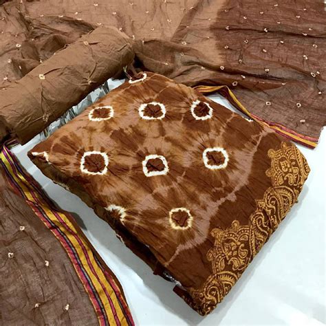 Brown Bandhani Printed Pure Cotton Dress Material