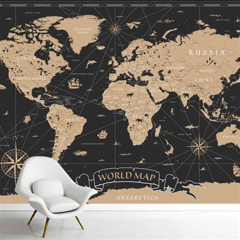 Black and Golden Vintage World Map Wallpaper, Customised Sparkla N ...