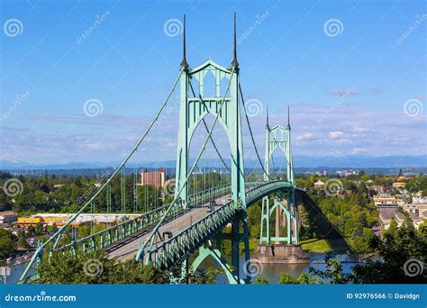 St Johns Bridge Over Willamette River in Portland Oregon Stock Photo ...
