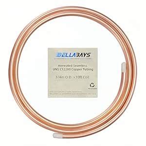 BELLA BAYS Copper Tubing 3/4" OD x 0.687" x 10 ft, 99.9% C12200 ASTM ...