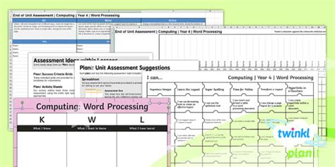 Computing: Word Processing Year 4 Assessment Pack