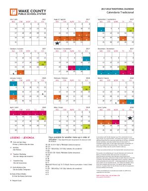 2017-2018 TRADITIONAL CALENDAR - Wcpss - Fill and Sign Printable ...