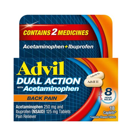 Amazon.com: Advil Dual Action Back Pain Caplets Delivers 250mg Ibuprofen and 500mg Acetaminophen ...