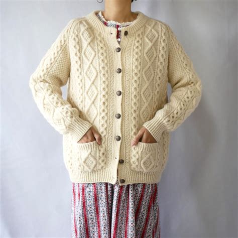 Made in Ireland ivory aran knit cardigan アイルランド製ハンドニットカーディガン | &Dorothy ...