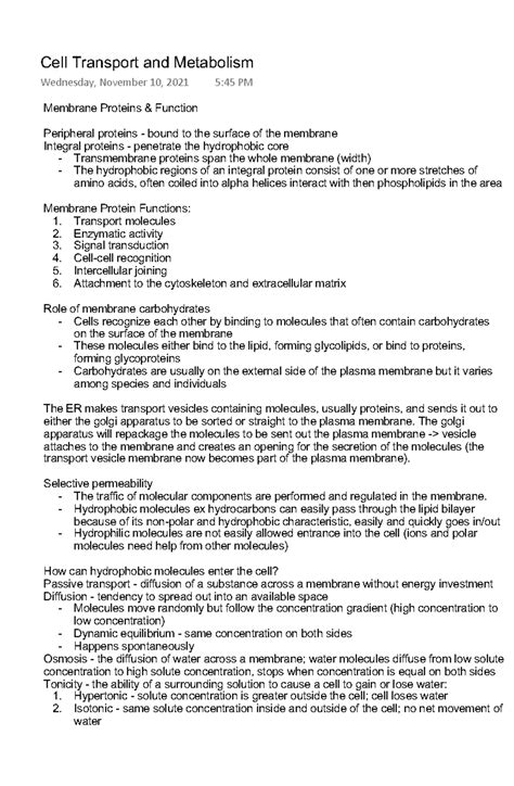 Cell Transport and Metabolism - Membrane Proteins & Function Peripheral ...